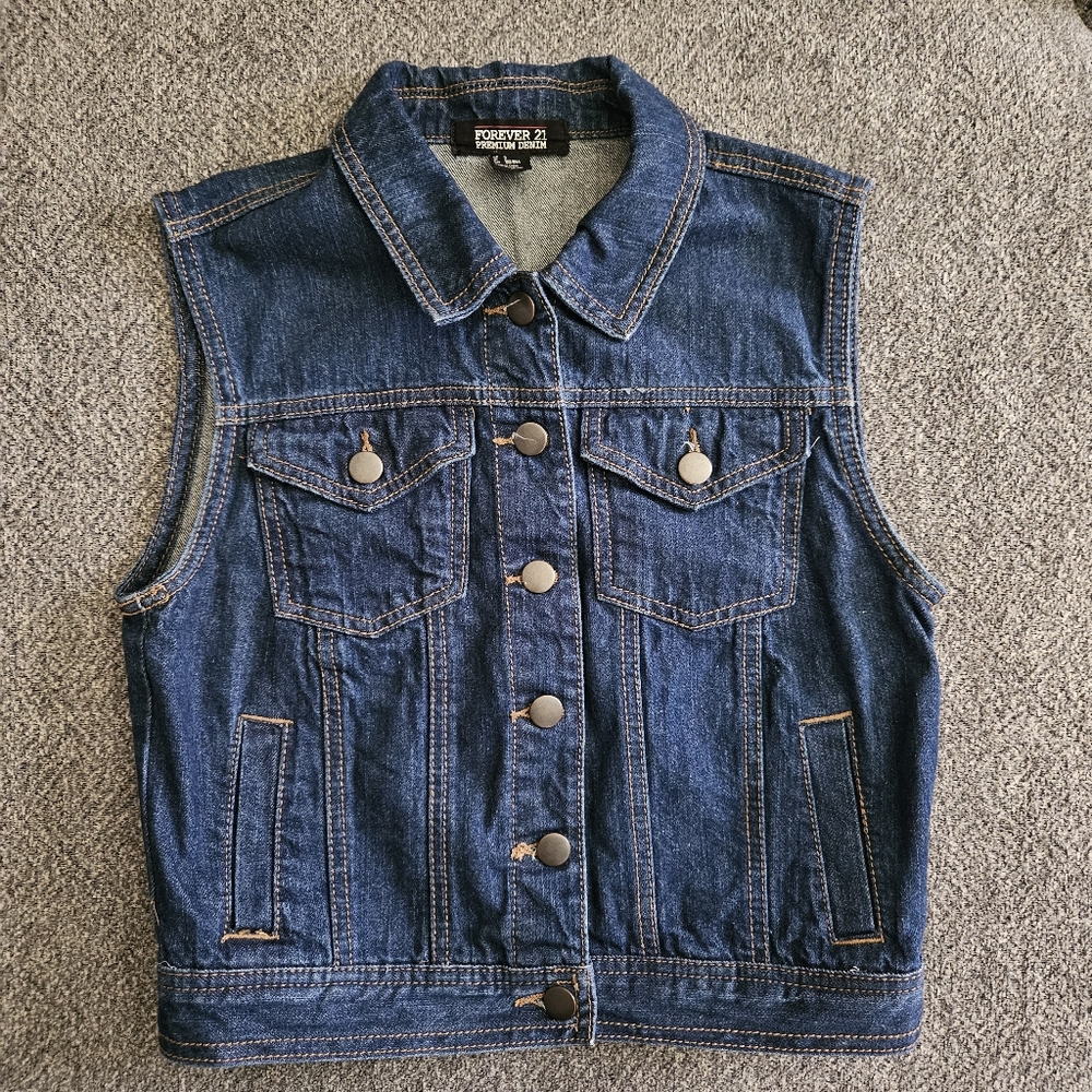 Y2k Collared Denim Vest Sleeveless Dark Wash Womens Sz Xsmall 2000s‎ Trucker